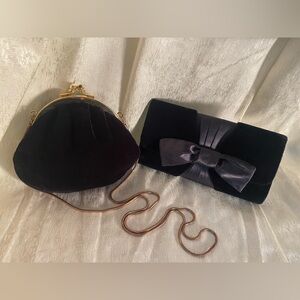 Vintage 1950s/60s Black Velvet Evening Bag Duo | Kiss-Lock & Bow Clutch